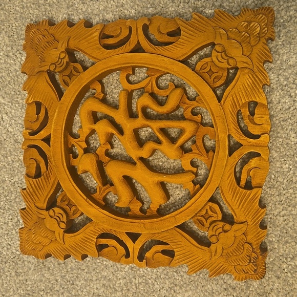 3 Piece Hand Carved Wood Chinese Wall Decor - Picture 6 of 7